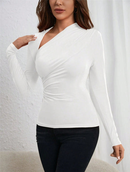 Ethereal Asymmetric Pleated Long Sleeve Top