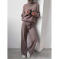 Timeless Turtleneck Drawstring Straight-Leg Pants Set (Light Grey)