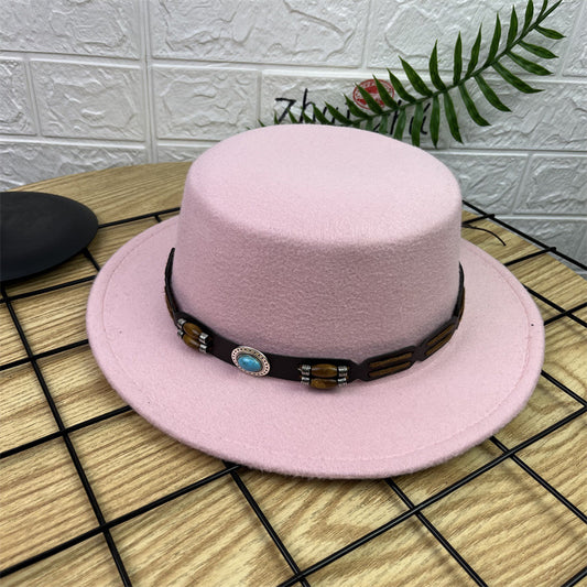 British Retro Woolen Wide Brim Hat (Pink)