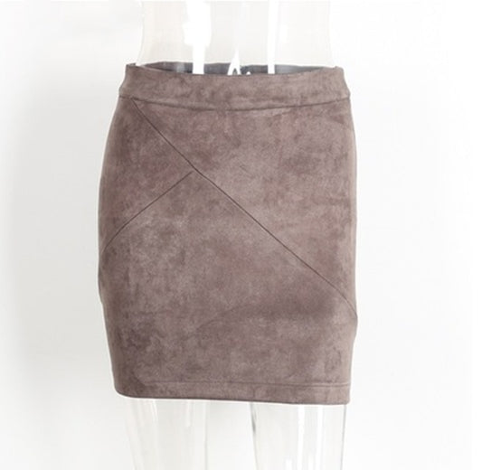 Velvet Ember Leather Suede Pencil Skirt (Brown)