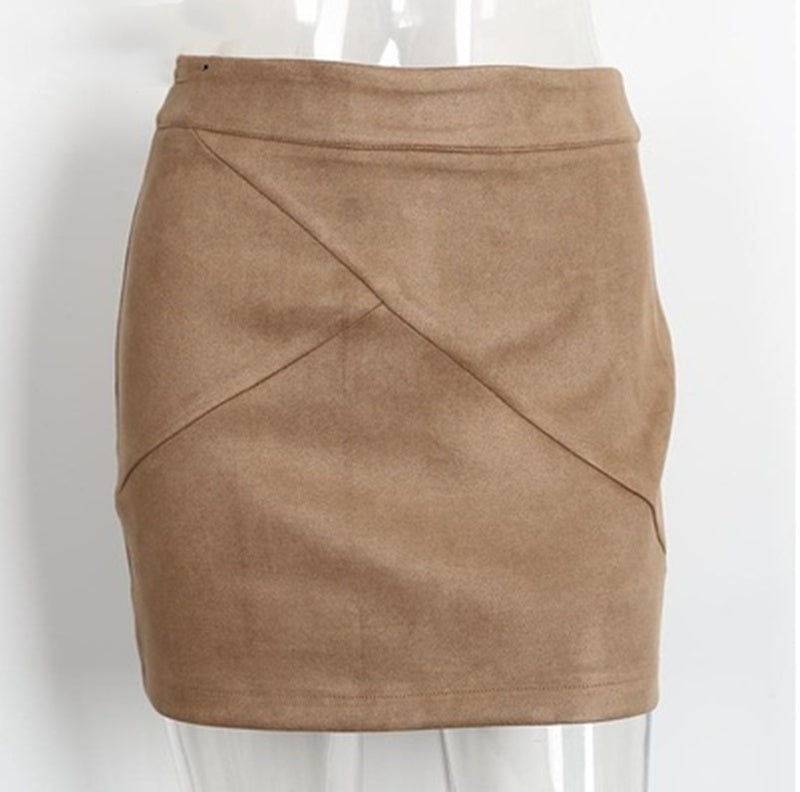 Velvet Ember Leather Suede Pencil Skirt (Brown)