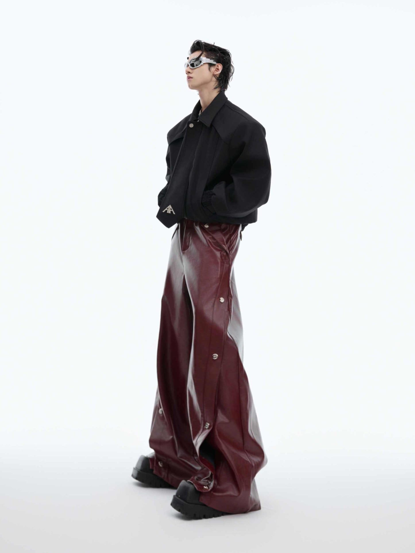 Crimson Embrace Pleated Wide-Leg Trousers