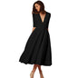 V-neck Dresses - Retro 60s Swing Sleeve (Black)