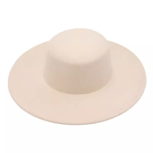 Velvet Allure Wide-Brim Fedora Hat (Beige)