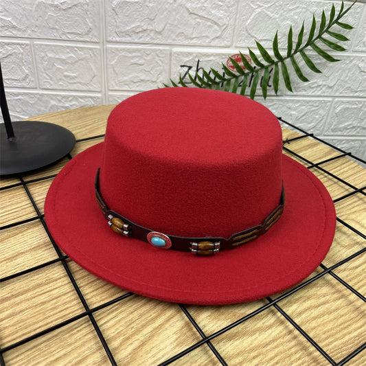 British Retro Woolen Wide Brim Hat (Red)