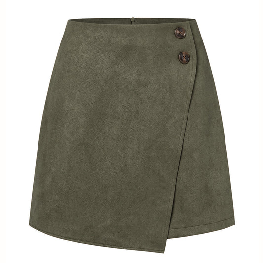 Autumn Embrace Suede Irregular Skirt (Army Gren)