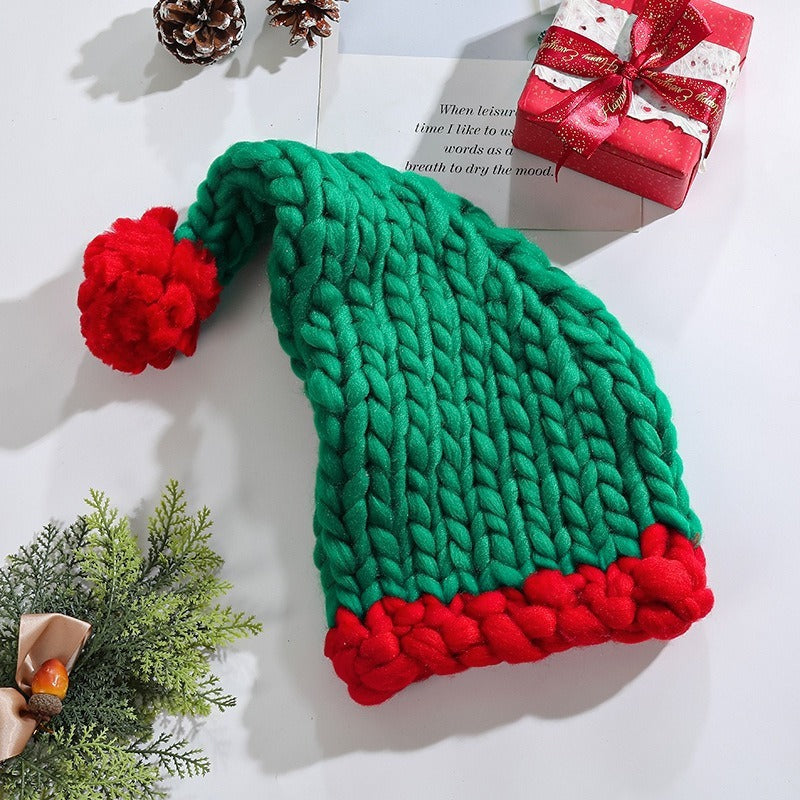 Winter Charm Faux Fur Knitted Hat (Green Red Bal)