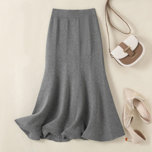 Seraphic Sweep High-Waist Fishtail Skirt (Gray)