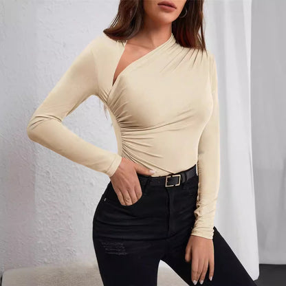 Ethereal Asymmetric Pleated Long Sleeve Top