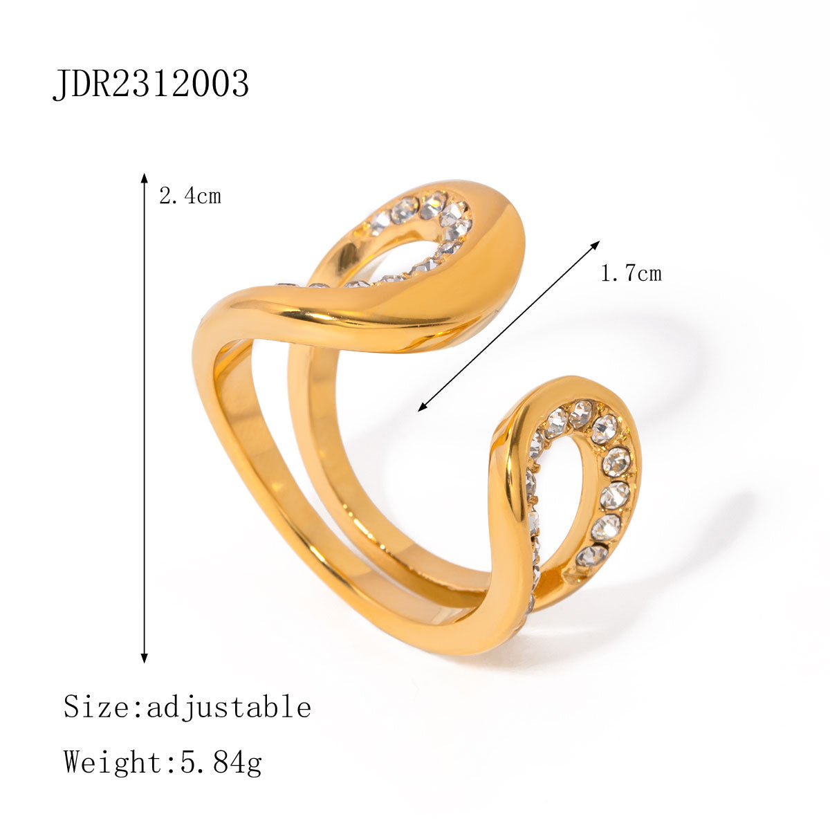 18K Gold Stainless Steel Adjustable Ring Inlaid With Diamond