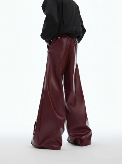 Crimson Embrace Pleated Wide-Leg Trousers