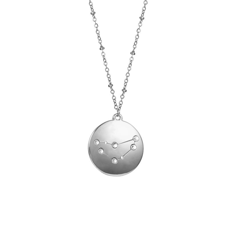 12 Constellation Pendant Round Diamond Titanium Steel  Chain – A Stunning Personalized Astrological Necklace