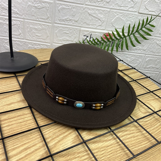 British Retro Woolen Wide Brim Hat (Brown)