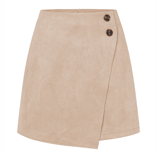 Autumn Embrace Suede Irregular Skirt (Beige)