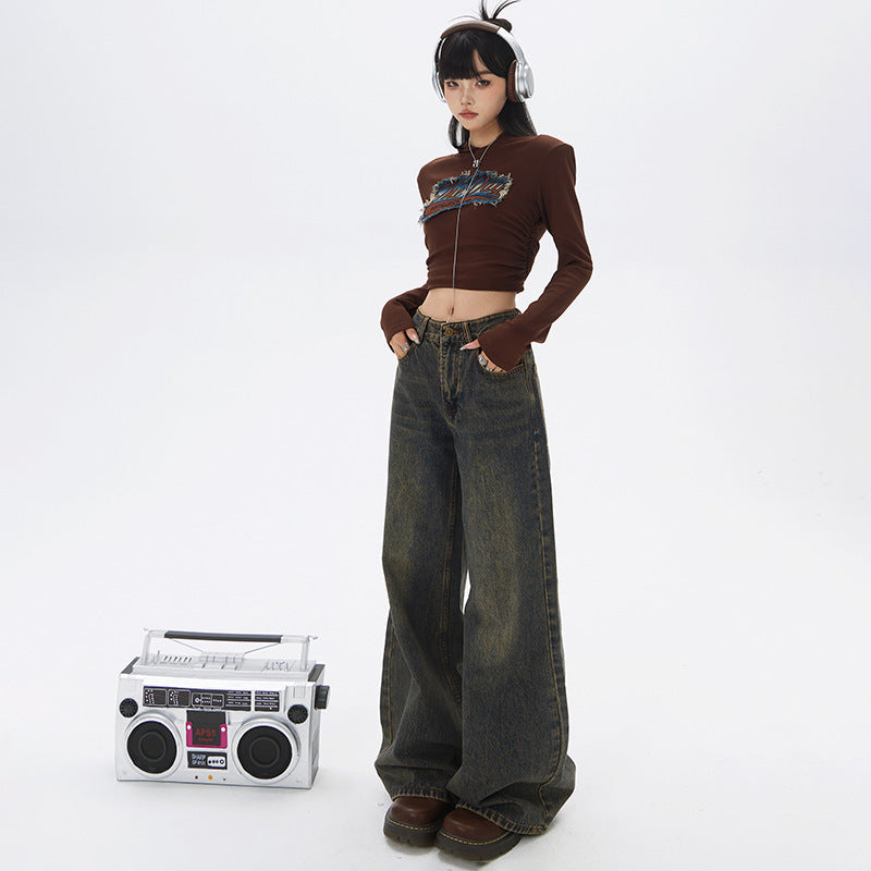 Vintage-Inspired High-Waisted Wide Leg Bootcut Trousers with Slimming Drape