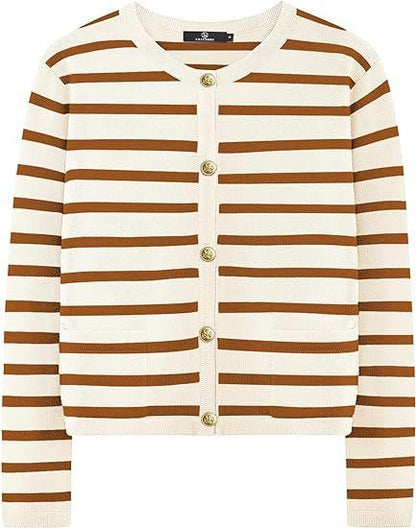 Ember's Whisper Striped Knit Jacket (Black and White)