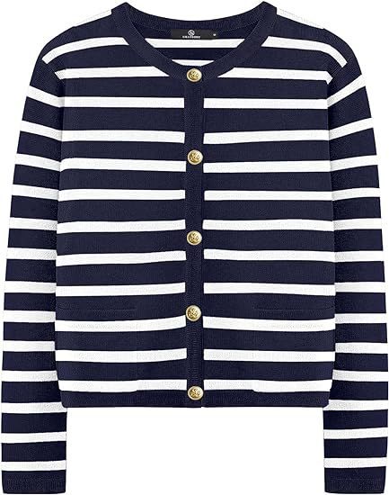 Ember's Whisper Striped Knit Jacket (Navy Blue White)