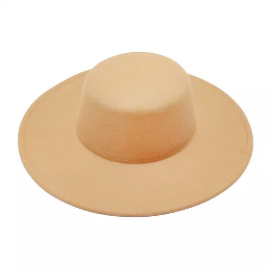 Velvet Allure Wide-Brim Fedora Hat (Khaki)