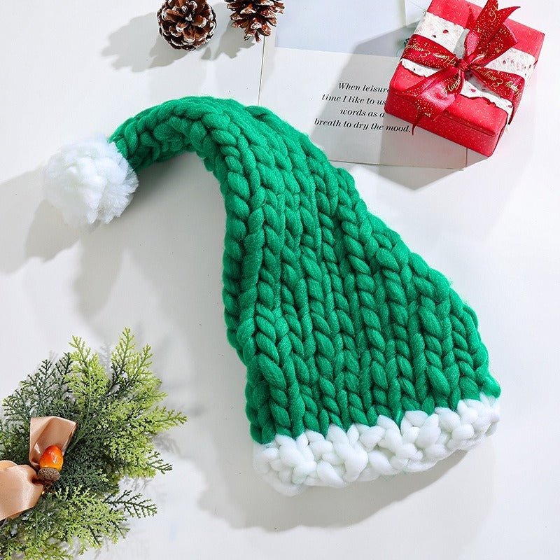 Winter Charm Faux Fur Knitted Hat (Green Red Bal)