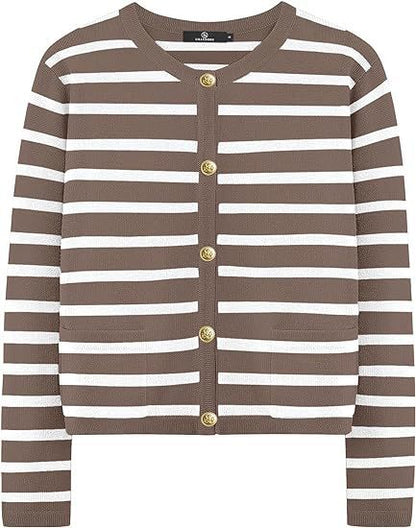 Ember's Whisper Striped Knit Jacket (Black and White)