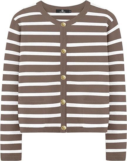 Ember's Whisper Striped Knit Jacket (Nutmeg White)