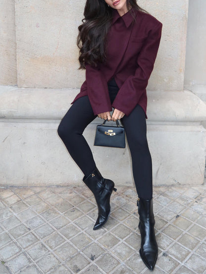 Burgundy Cross Placket Blazer