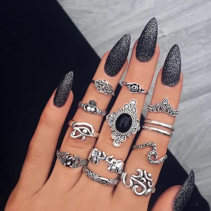 Sacred Trunk Black Gemstone Knuckle Rings