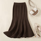 Seraphic Sweep High-Waist Fishtail Skirt (Brown)