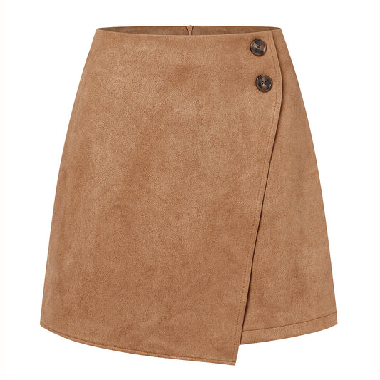 Autumn Embrace Suede Irregular Skirt (Camel)