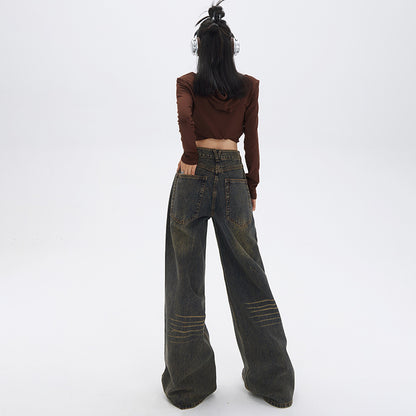 Vintage-Inspired High-Waisted Wide Leg Bootcut Trousers with Slimming Drape