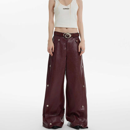 Crimson Embrace Pleated Wide-Leg Trousers