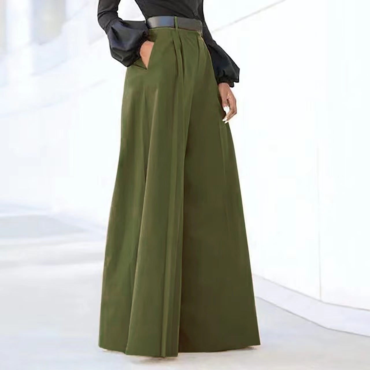 Vivid Twilight Bell-Bottom Pants (Army Green)