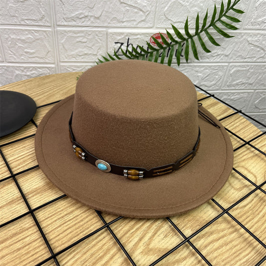 British Retro Woolen Wide Brim Hat (Camel)