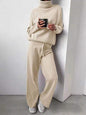 Timeless Turtleneck Drawstring Straight-Leg Pants Set (Light Grey)