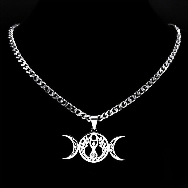 Triple Moon Celtic Knot Pendant Stylish Clavicle Necklace (Gold)