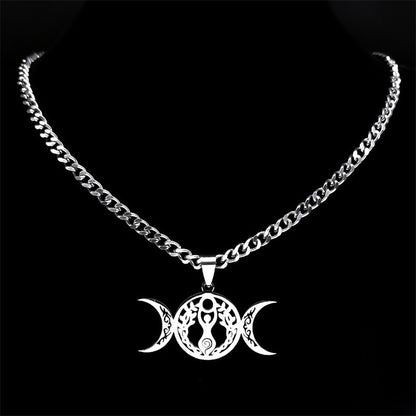 Triple Moon Celtic Knot Pendant Stylish Clavicle Necklace (Gold)