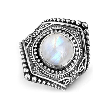 Lunar Embrace Geometric Moonstone Ring