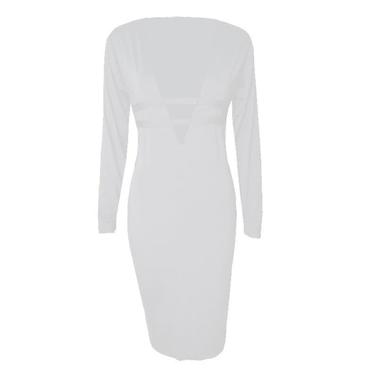 Violet Mirage Deep V Dress (White)