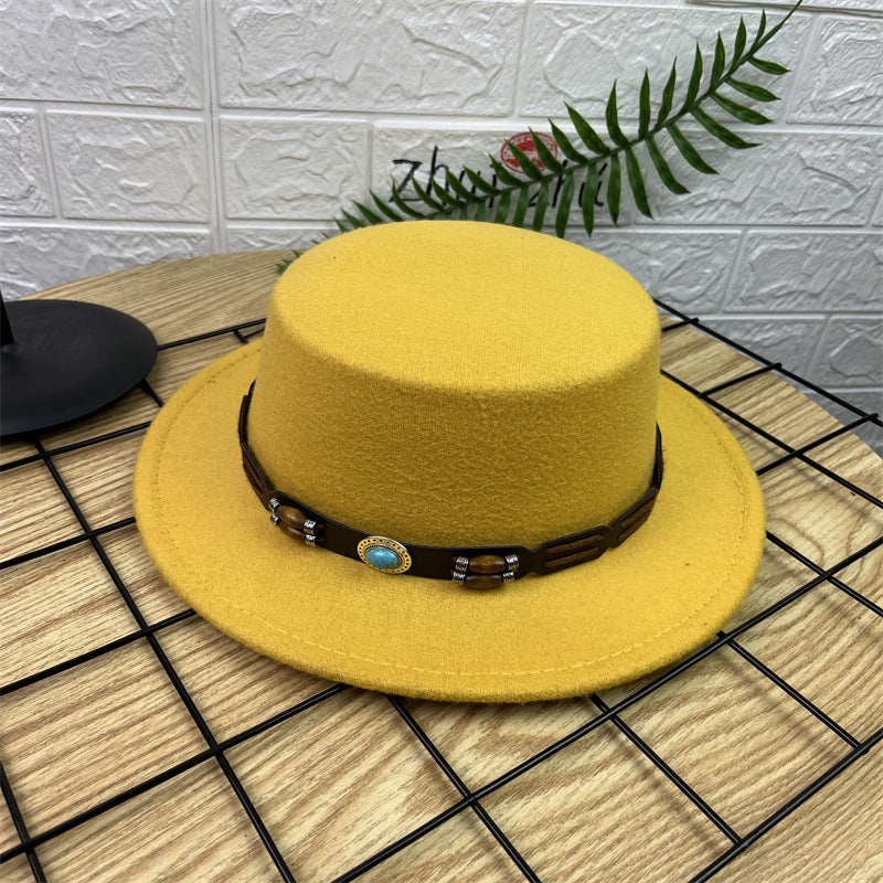 British Retro Woolen Wide Brim Hat (Yellow)