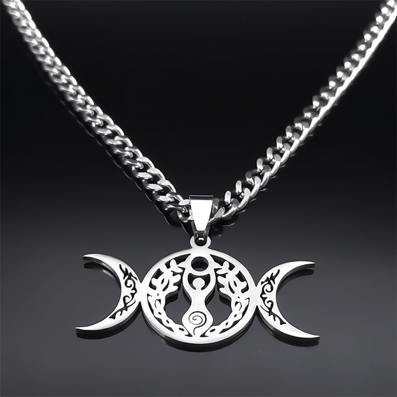 Triple Moon Celtic Knot Pendant Stylish Clavicle Necklace (Gold)