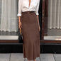 Brushed Velvet Brown High-Waist Straight Skirt