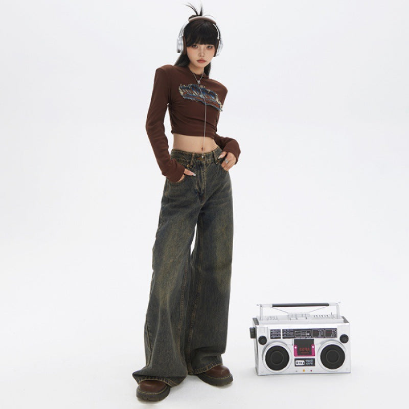 Vintage-Inspired High-Waisted Wide Leg Bootcut Trousers with Slimming Drape