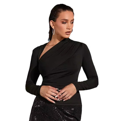 Ethereal Asymmetric Pleated Long Sleeve Top