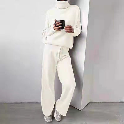 Timeless Turtleneck Drawstring Straight-Leg Pants Set (Light Grey)