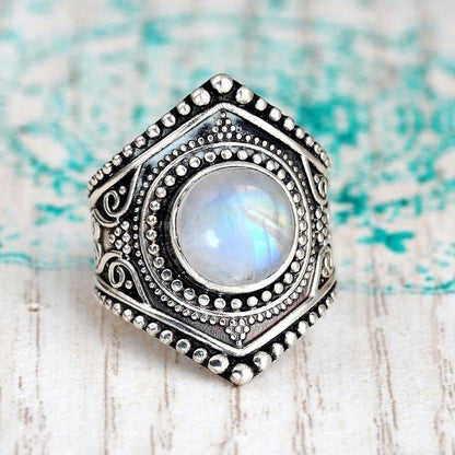 Lunar Embrace Geometric Moonstone Ring