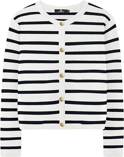 Ember's Whisper Striped Knit Jacket (Black and White)