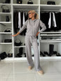 Zenith Chic Hooded Sweatshirt & Wide Leg Pants Set (White)