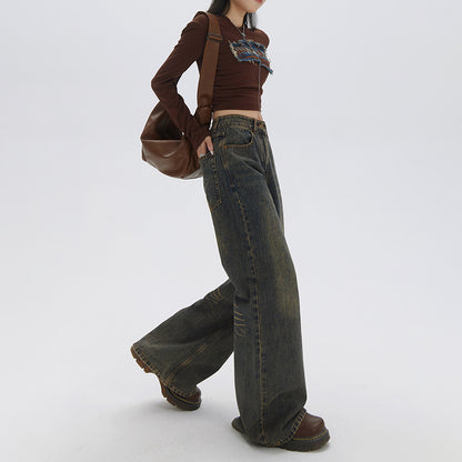 Vintage-Inspired High-Waisted Wide Leg Bootcut Trousers with Slimming Drape