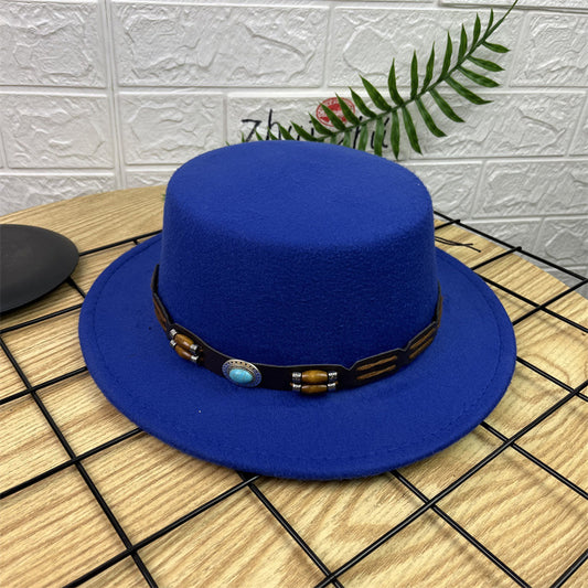 British Retro Woolen Wide Brim Hat (Sapphire Blue)