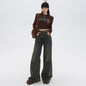 Vintage-Inspired High-Waisted Wide Leg Bootcut Trousers with Slimming Drape